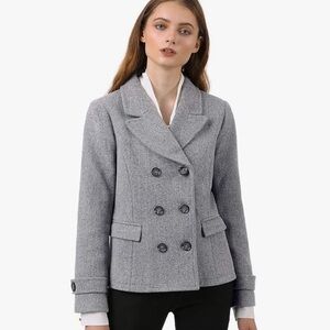Allegra K Charcoal Double-Breasted Blazer